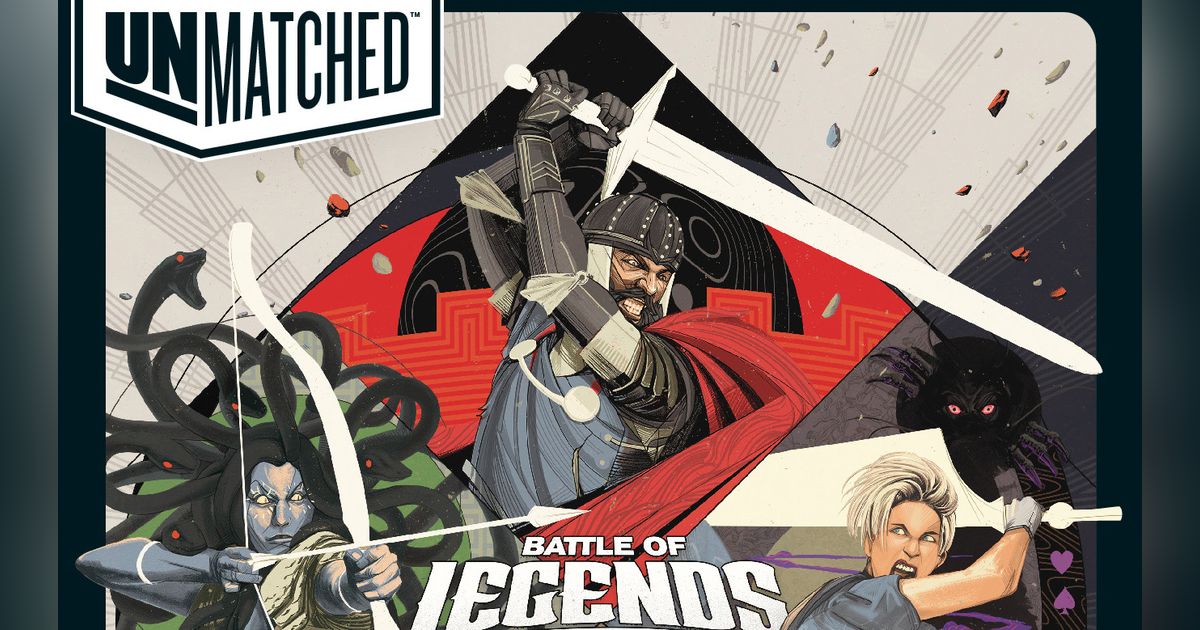 Cover art for Unmatched: Battle of Legends, showing two illustrated combatants facing off against a dramatic backdrop.