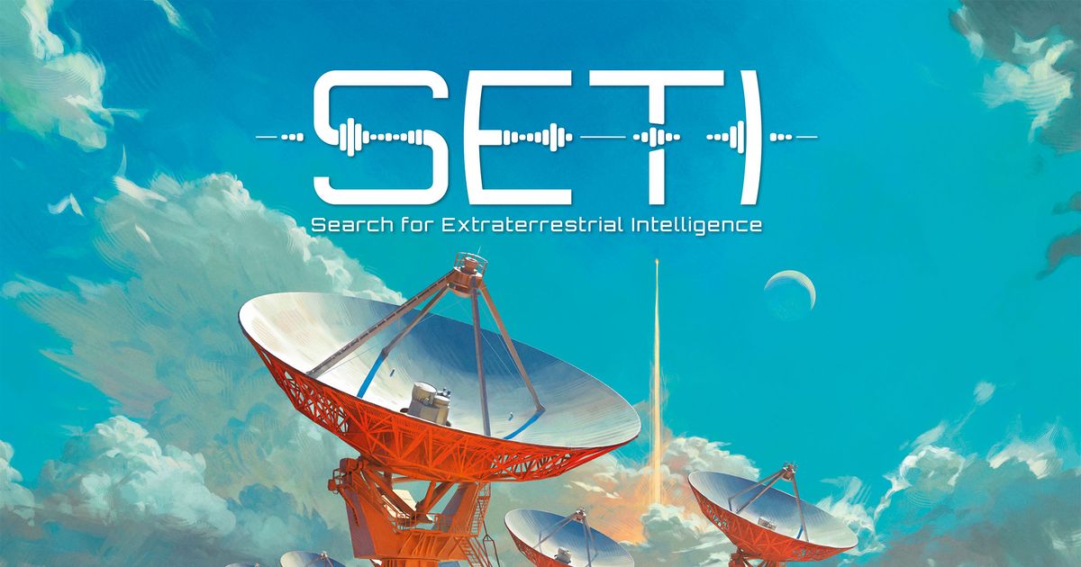 Cover art for SETI: Search for Extraterrestrial Intelligence, showing a satellite dish array beneath a starfield.
