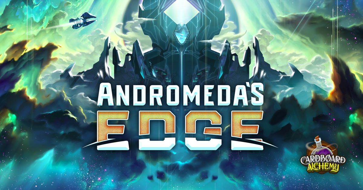 Cover art for Andromeda's Edge, showing colorful spaceships and a stylized galaxy backdrop.