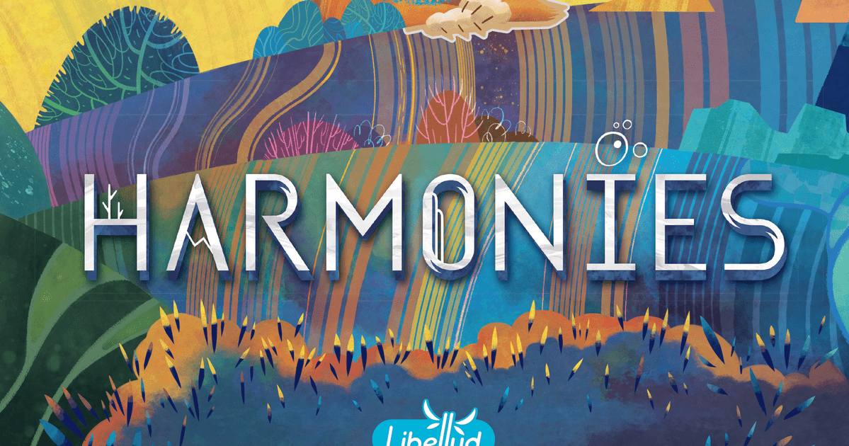 Cover art for Harmonies, showing colorful stacked habitat tiles forming a stylized landscape.